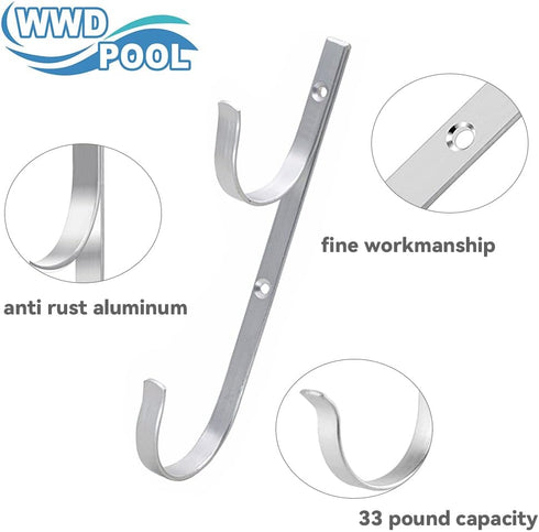 WWD POOL Aluminum Pole Hanger Set, Blue, 1-Pack (2 Hooks) for Telescoping Poles, Leaf Rakes, Skimmers, and Brushes
