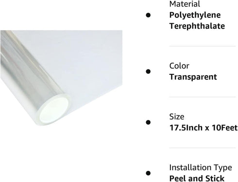 2MIL Clear Safety Window Film - UV Blocking Security Glass Protection Sticker, Self Adhesive, 17.5Inch x 10Feet