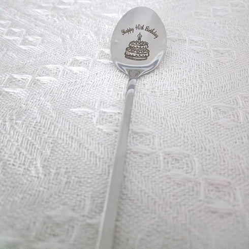 Happy 40th Birthday Spoon Gifts for Women Men 40 Yr Old Birthday Gift for Aunt Brother 40 Years Old Birthday Gifts Men Women 40 Th Birthday Gift for Son Mom Ice Cream Spoons
