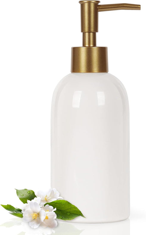 Natheeph 14OZ Ceramic Soap Dispenser, White Pump for Bathroom/Kitchen Liquid Filling