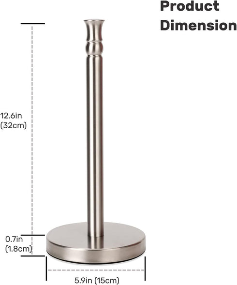 Free Standing Paper Towel Holder with Heavy Weighted Stainless Steel Base, Countertop (Brushed Nickel)