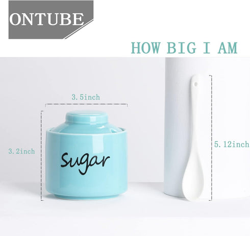 ONTUBE Ceramic Sugar Bowl with Lid and Spoon, Porcelain Sugar Pot, 8oz (Turquoise)
