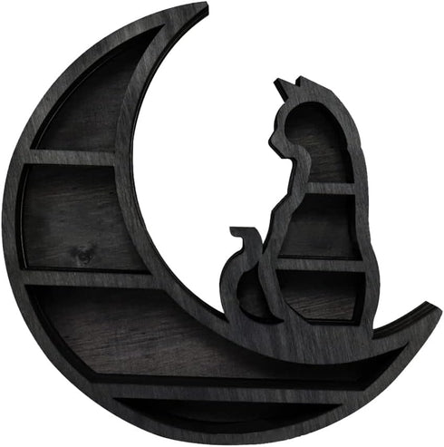 Faddare 1 11.8x11.8x3cm, Wooden Moon Shelf, Shelf, Rustic, Accent Shelf, Decorative Shelf, Black, for Living Room
