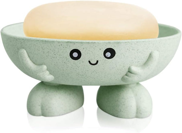 Cute Soap Holder, Green Soap Dish for Kids, Creative Bar Soap Tray for Bathroom and Kitchen Countertop