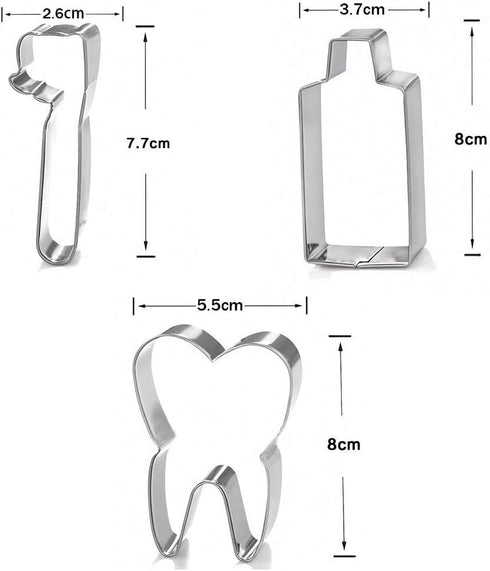 6Pcs Cute Stainless Steel Tooth Brush/Toothpaste Cookie Cutter, Baby Kids First Tooth Party Decorations