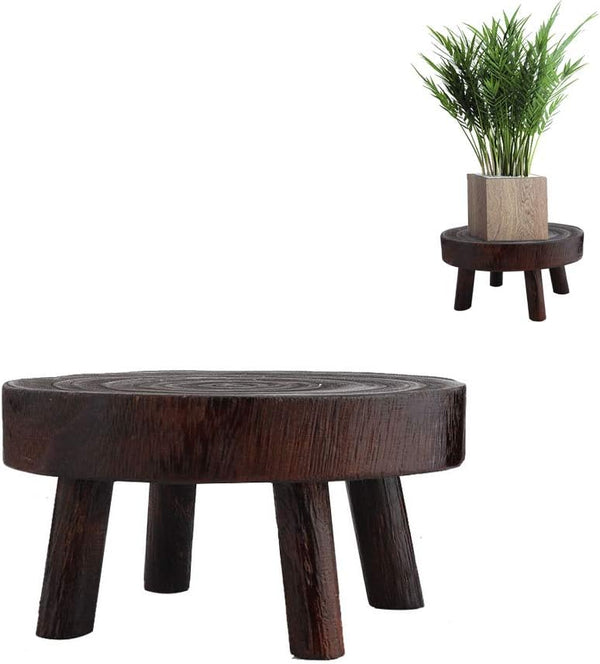 Wood Potted Plant Stand, Solid Wood Mini Stool Display for Vintage Round Rack Flower Pot Holders