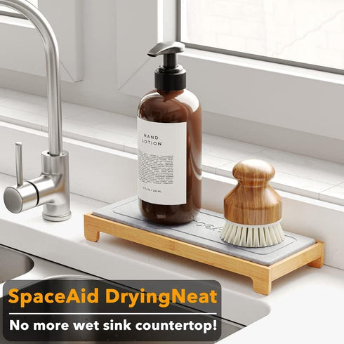 SpaceAid DryingNeat Instant Dry Sink Caddy Organizers, Kitchen Sponge Soap Holder Dispenser, Countertop Fast Drying Counter Tray Rack (Bamboo, Gray) by SpaceAid