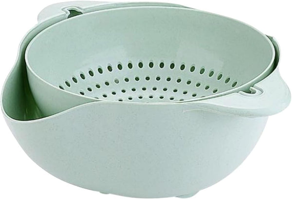 A'TIATI Double-Layer Rotating Fruit and Vegetable Washing Colander, Multi-Use Serving Dish in Light Green