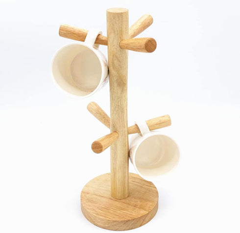 Mug Holder Tree, Bamboo Stand with 6 Hooks, Countertop Coffee Cup Holder for Kitchen and Coffee Station