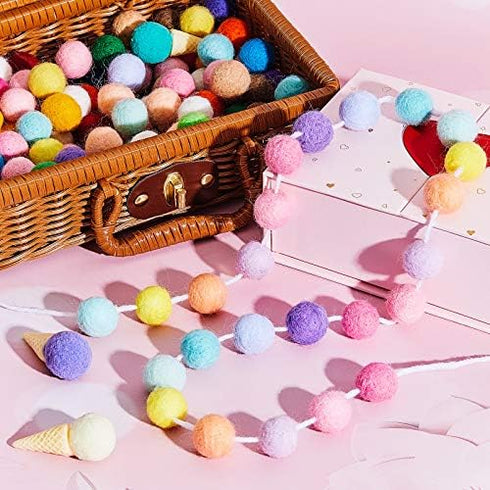 WILLBOND 3 Pieces Wool Felt Rainbow Ball Garland, 6.5 ft Long Colorful Pom Pom Garland for Easter, Halloween