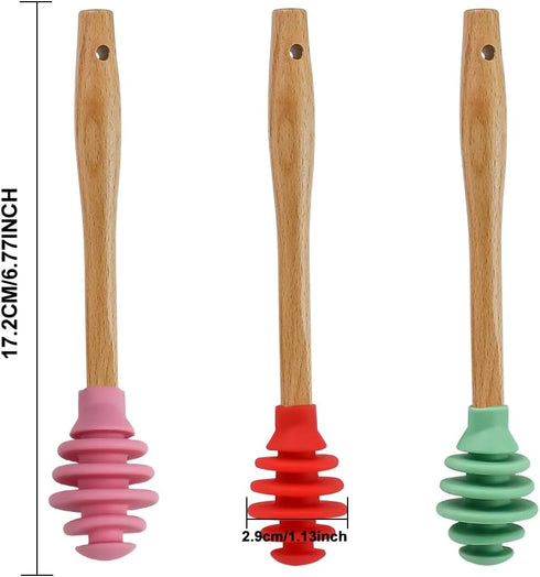 3 Pcs Silicone Honey Dipper Sticks, Non-Drip Honey Spoon with Jar Stirring Rod, Food-Grade BPA Free Dispenser