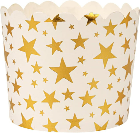 Restaurantware 50 Disposable Paper Baking Cups, 4.5 Ounce Greaseproof Oven-Ready White Muffin Liners with Gold Star