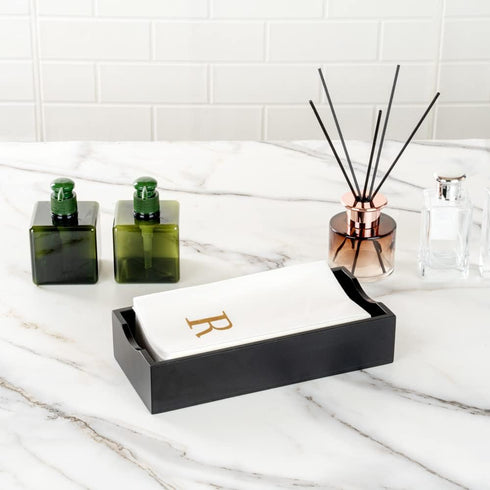 15.8 7.9 Inch 50 Luxenap X Linen-Feel Guest Towels, Lettered Hand Towels - Gold Letter 'R', Sans Serif Font, White