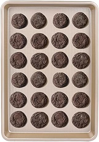 Nonstick Large Baking Cookie Sheet | Heavy Duty Carbon Steel Baking Pan for Oven | 17.7 Inch x 12.8 Inch, Champagne Gold