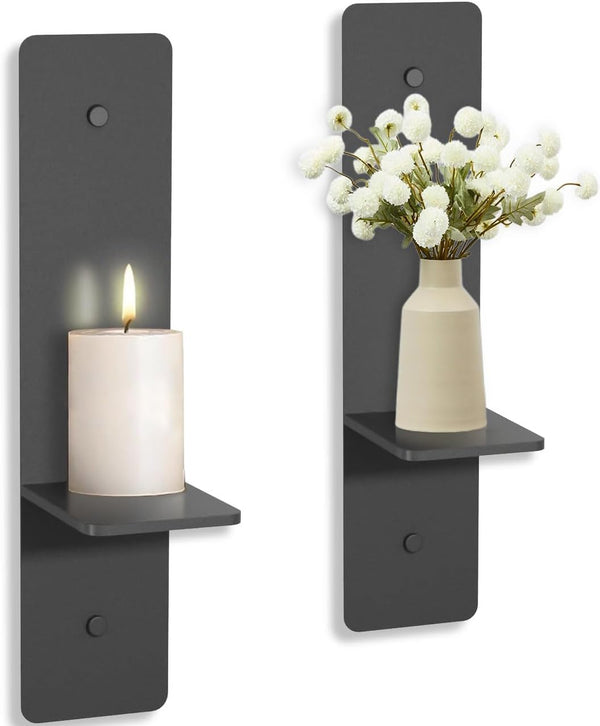 GWEUZMALL Wall Candle sconces Set of Two,GWEUZMAL Metal Candle Sconces, Black Wall Candle