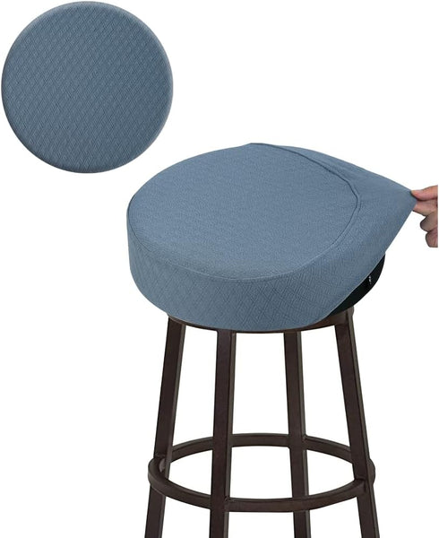 BUYUE Bar Stool Covers, Luxury Fabric Dia.12-14" Round Stretchy Washable Jacquard Dustproof Stool Seat Slipcover, S-Sky