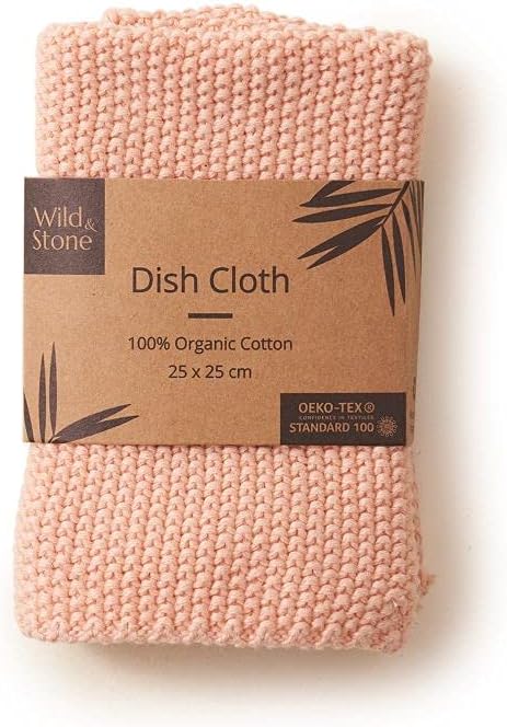 Wild & Stone Organic Cotton Dish Cloth, Eco-Friendly Biodegradable Kitchen Cloth, Compostable Cleaning Cloth, Rose