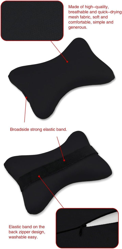 Tianmei 2 Pcs Memory Foam Car Headrest, Plain Color Neck Rest Support Pillow for Vehicle