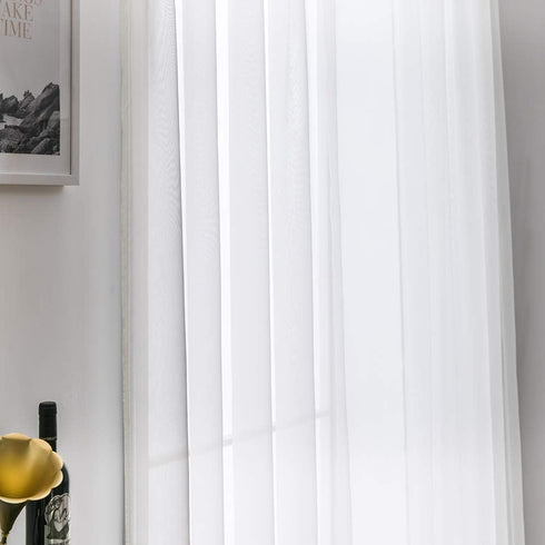 MIULEE 2 Panels Elegant Solid Color Sheer Window Curtains, 54X72 Inches, Ivory Voile Drapes for Living Room