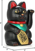 Monkey King Feng Shui Lucky Cats, Waving Wealth Cat Maneki Neko, 6" Tall, Black, Gold