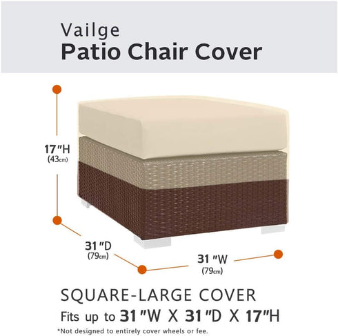 Vailge Square Patio Ottoman Cover, Waterproof Outdoor Ottoman Cover with Padded Handles, Patio Side Table Cover, Heavy