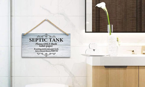 TOARTI Bathroom Quote Wood Sign, 12.5x25cm, Hanging Wall Art for Septic Tank Toilet Notes