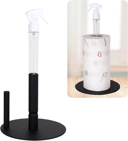 Stainless Steel Paper Towel Holder with Spray Bottle - One Hand Tear Stand for Kitchen Bathroom Countertop