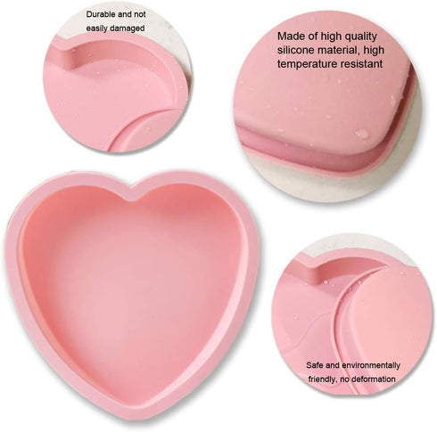 6 Inch Silicone Heart Shaped Cake Baking Pans, Non-Stick Layer Pan Set with 4 Flexible Molds & Measuring Cups