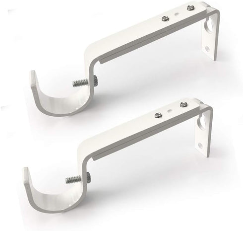 Curtain Rod Brackets Heavy Duty - Adjustable Drapery Hardware for 7/8 or 1 Inch Rods, Set of 3 (White)