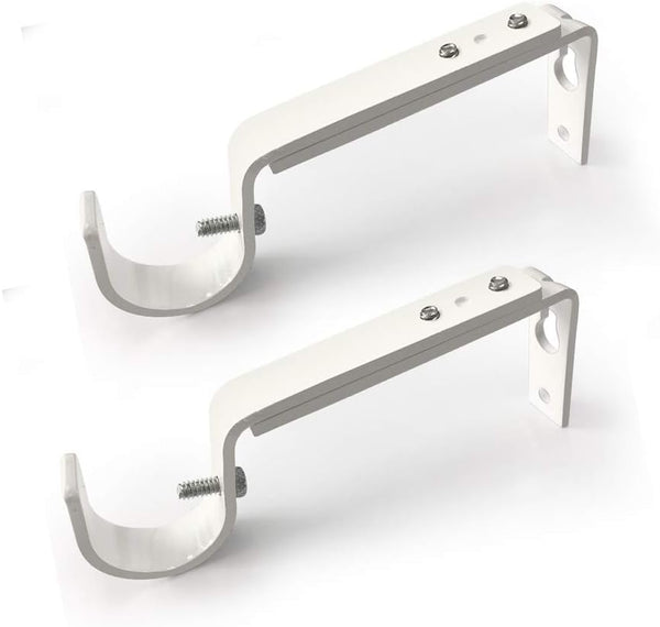 Curtain Rod Brackets Heavy Duty - Adjustable Drapery Hardware for 7/8 or 1 Inch Rods, Set of 3 (White)