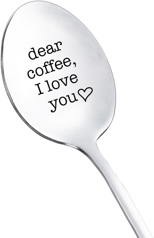Coffee Spoons Gift for Him and Her, "Dear Coffee I Love You" Spoon for Coffee Lovers, Christmas and Birthday Gifts