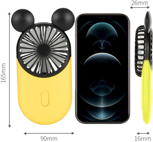 Cute Mouse Personal Mini Fan, Handheld USB Rechargeable Fan with LED Light, 3 Adjustable Speeds, Portable Holder for