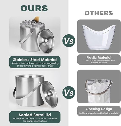 DRAMNYO 3L DREAMYO Double Wall Insulated Stainless Steel Ice Bucket with Scoop for Cocktail Bar,Metal Ice Bucket