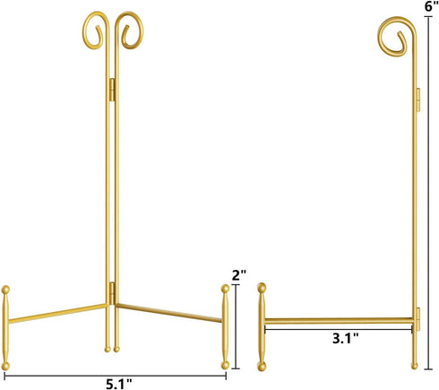 Golden Plate Stand for Display, 6 Inch Decorative Holder for Picture Frames, Books, Photos, Art