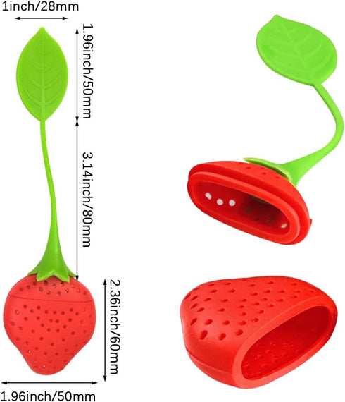8PC Silicone Tea Strainers for Loose Tea, Cute Strawberry Shape Tea Infuser Set, Tea Filters for Loose-Leaf