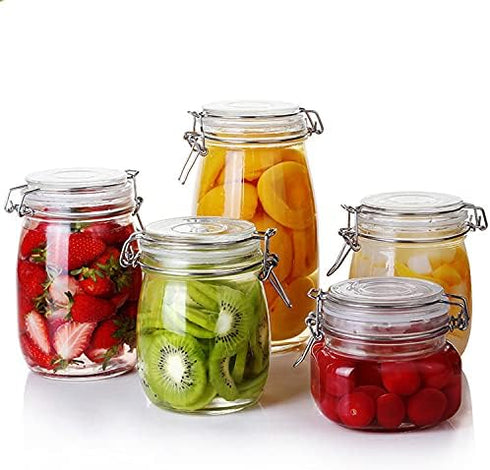 Lokusel 2 10 Oz/300ml Pcs PET Plastic Storage Jars with Airtight Hinged Lids,Durable Clear Wide Mouth canning Jars