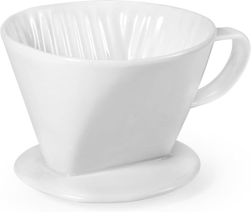 Ceramic Pour Over Coffee Dripper, Easy Manual Brew Maker - 3 Holes Flat Bottom Porcelain Slow Filter Cone for Home