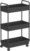 Buzowruil Rolling Storage Cart, 3 Tier Organizer Mobile Shelving Unit with Wheels for Kitchen Bathroom Laundry, Black