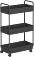 Buzowruil Rolling Storage Cart, 3 Tier Organizer Mobile Shelving Unit with Wheels for Kitchen Bathroom Laundry, Black