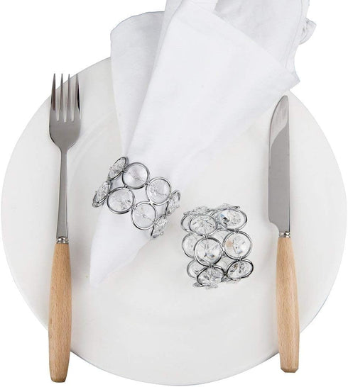 Set of 4pcs Silver Crystal Napkin Rings Handcraft Sparkly Holders for Special Occasions