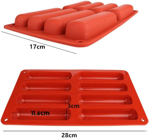 8 Cavity Long Strips Eclair Silicone Cake Pop Mold Cake Pop Maker Silicone Baking Molds Cake Handmade Baking supplies for Chocolate Cracker Bar Stick