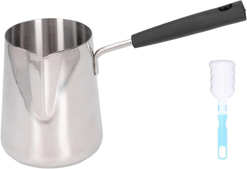 600ml Turkish Coffee Pot, Stainless Steel Milk Pot, High Temperature Resistant Butter Warmer with Cleaning Brush