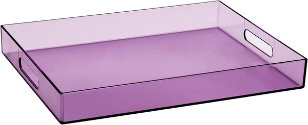 Sooyee Violet Clear Acrylic Serving Tray with Handles,16" x 12" Decorative Tray