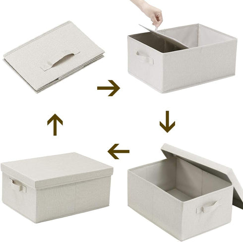 HOONEX Foldable Storage Bins with Lids, 2 Pack, Beige Storage Boxes for Shoes, Books, Clothes, Linens