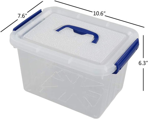 Ggbin 4 Pack 6 Quart Latching Storage Box - Small Lidded Storage Container Bin with Handle, Clear