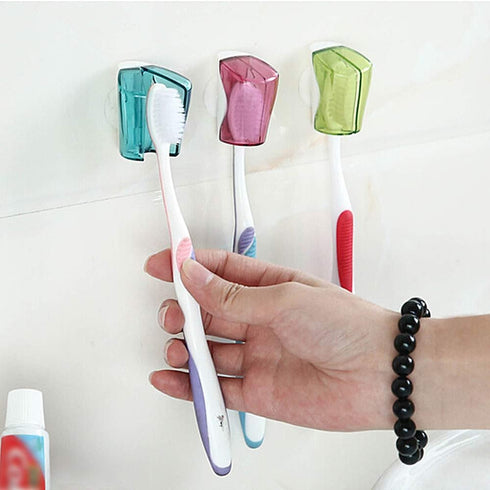 Toothbrush Holder Case with Suction Cup, 3 Pcs Wall Holder with Cover for Kids and Adults