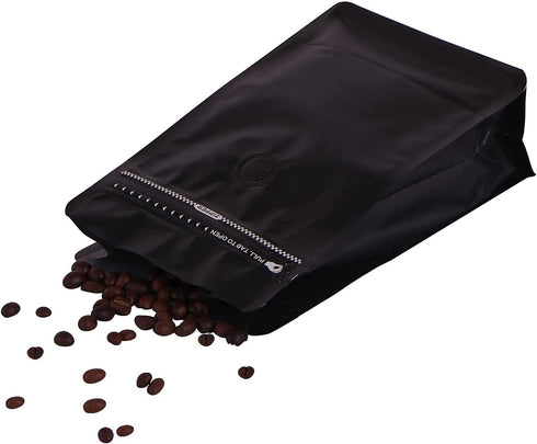 Valve(50pcs,12 oz,3/4 lb) REMTAP Coffee Bags with balck High Barrier Aluminumed Foil Flat Bottom Standing Coffee Beans