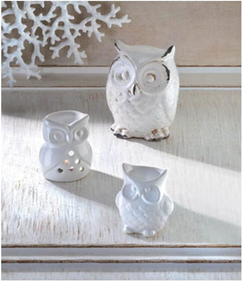 Distressed White Owl Figurine, 4.62x4.75x6.5"