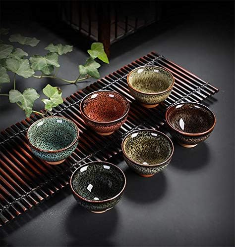 6pc Ceramic Kung Fu Tea Set with Japanese Tea Cup and Sake Cup, 2.1oz Capacity, Available in 6 Colors