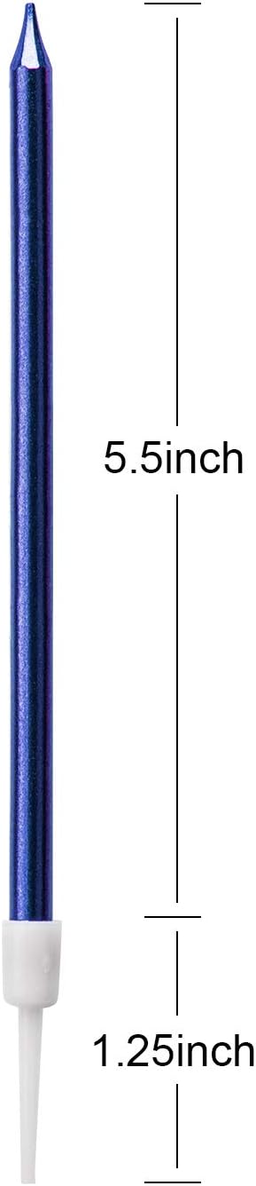 Luter Metallic Long Blue Birthday Candles with Holder, Cake Candles for Wedding Party Decoration (24 Pieces)